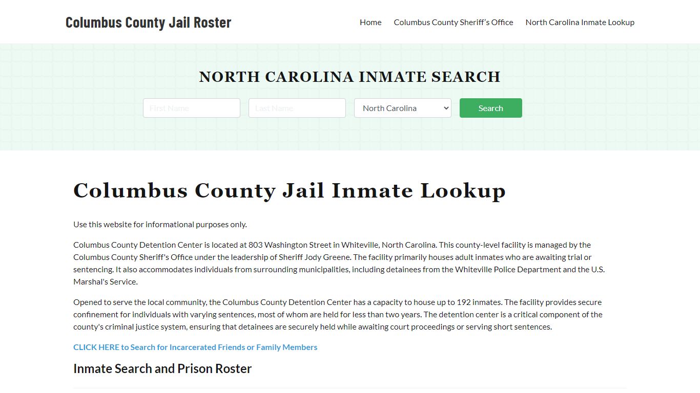 Columbus County Jail Roster Lookup, NC, Inmate Search