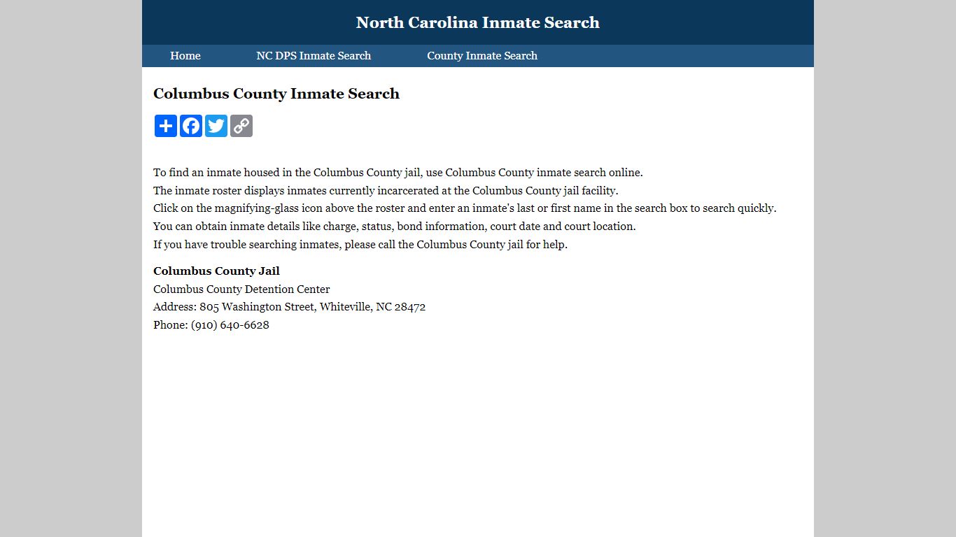 Columbus County Inmate Search